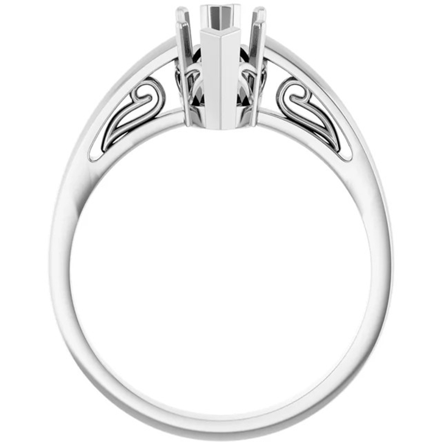 Ring Mounting Marquise Cut Sterling Silver Solitaire Scroll V End Prong Designed