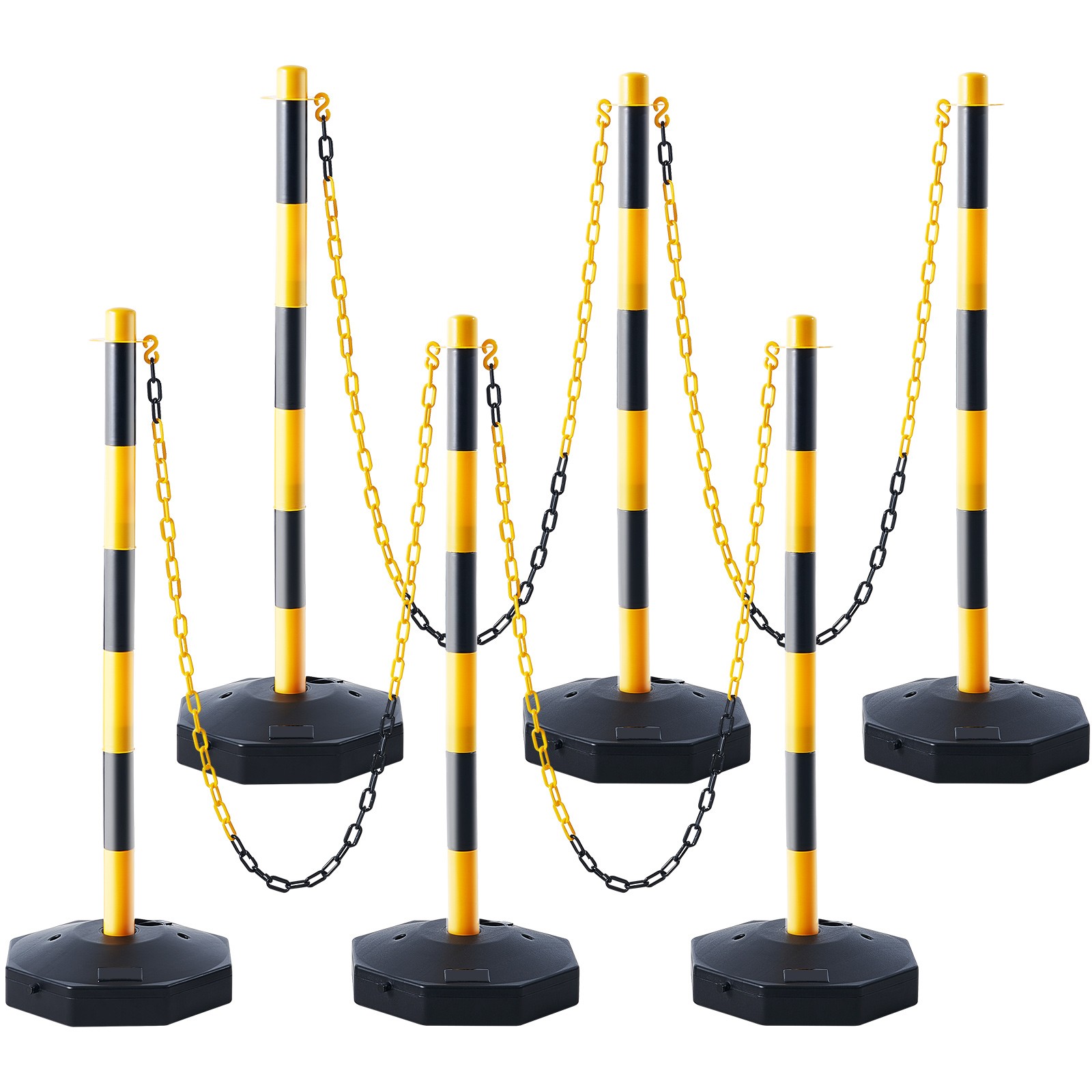 Uimoso 6PCs Traffic Delineator Post Cones Fillable Base 8FT Chain Adjustable