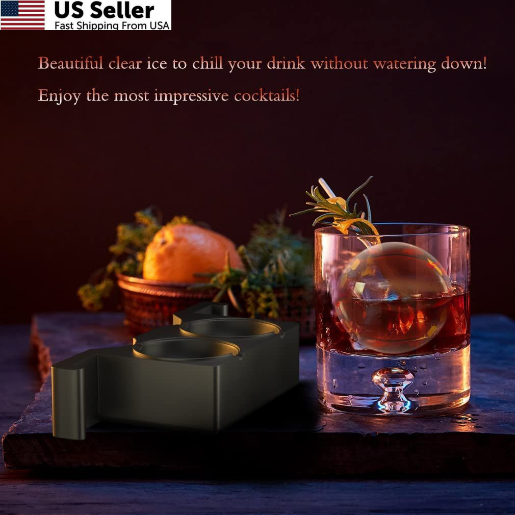 TINANA Clear Ice Ball Maker, 2.5” Crystal Cube 8.6 inches, Black
