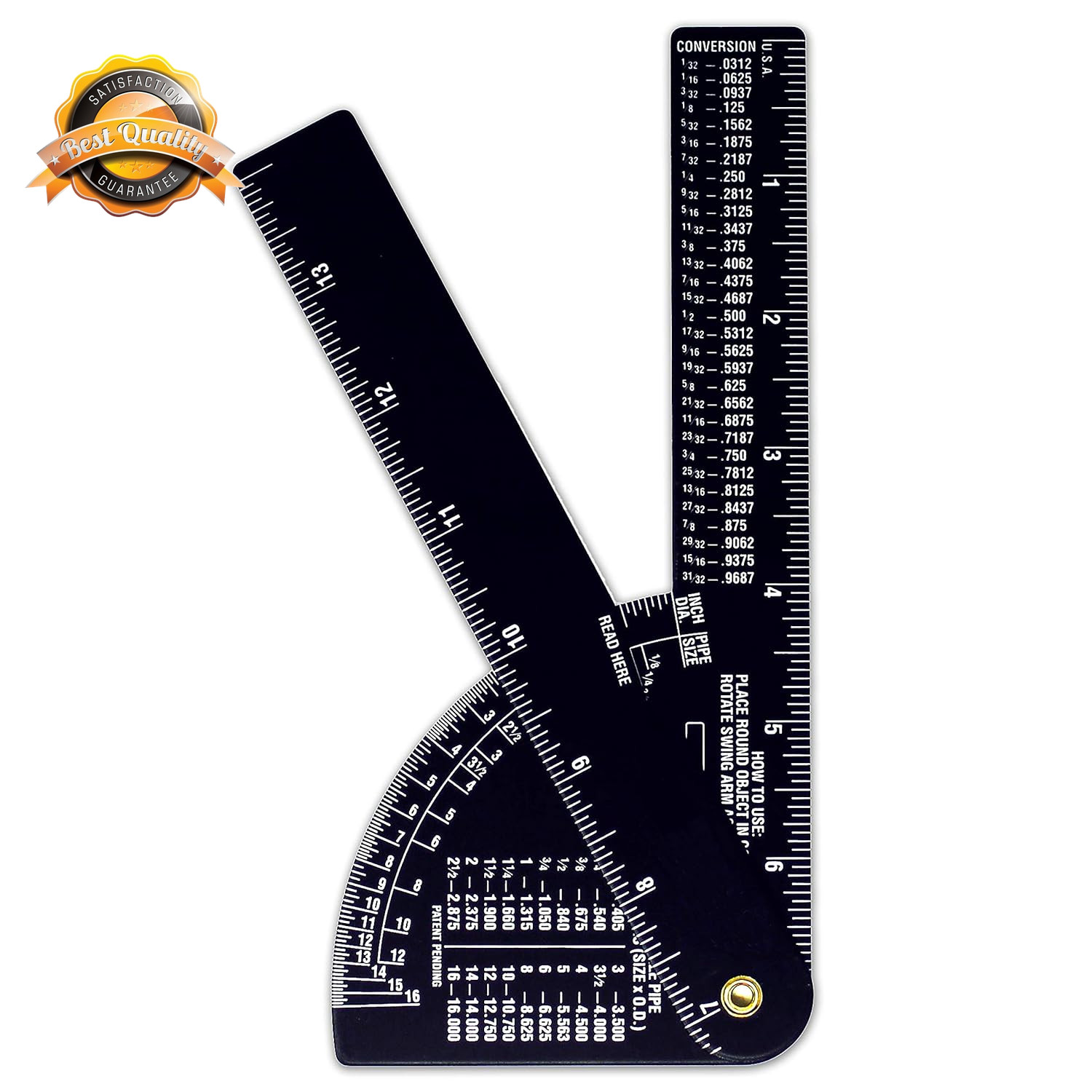 Pipe Diameter Caliper Ruler Fractional Black Anodized Aluminum Measuring