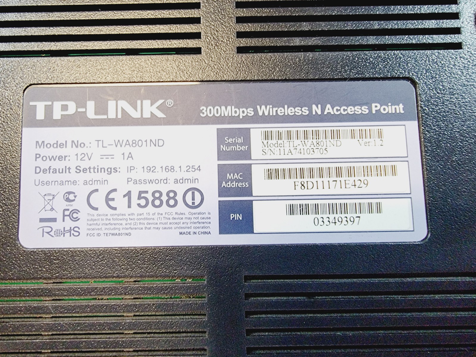 TP Link WiFi Wireless N Access Point TL-WA801ND 300Mbps Tested