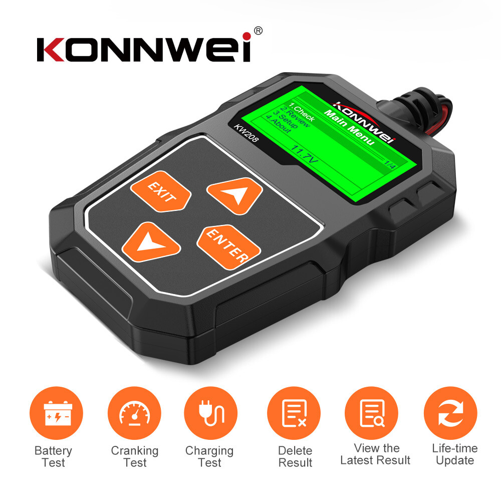 KONNWEI KW208 Battery Tester 12V 100-2000CCA Cranking Charging Car Battery Tool
