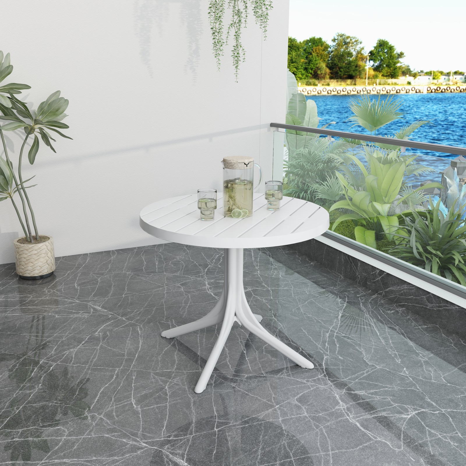 White Round Polypropylene Dining Table 36" Indoor/Outdoor 220 lbs Capacity