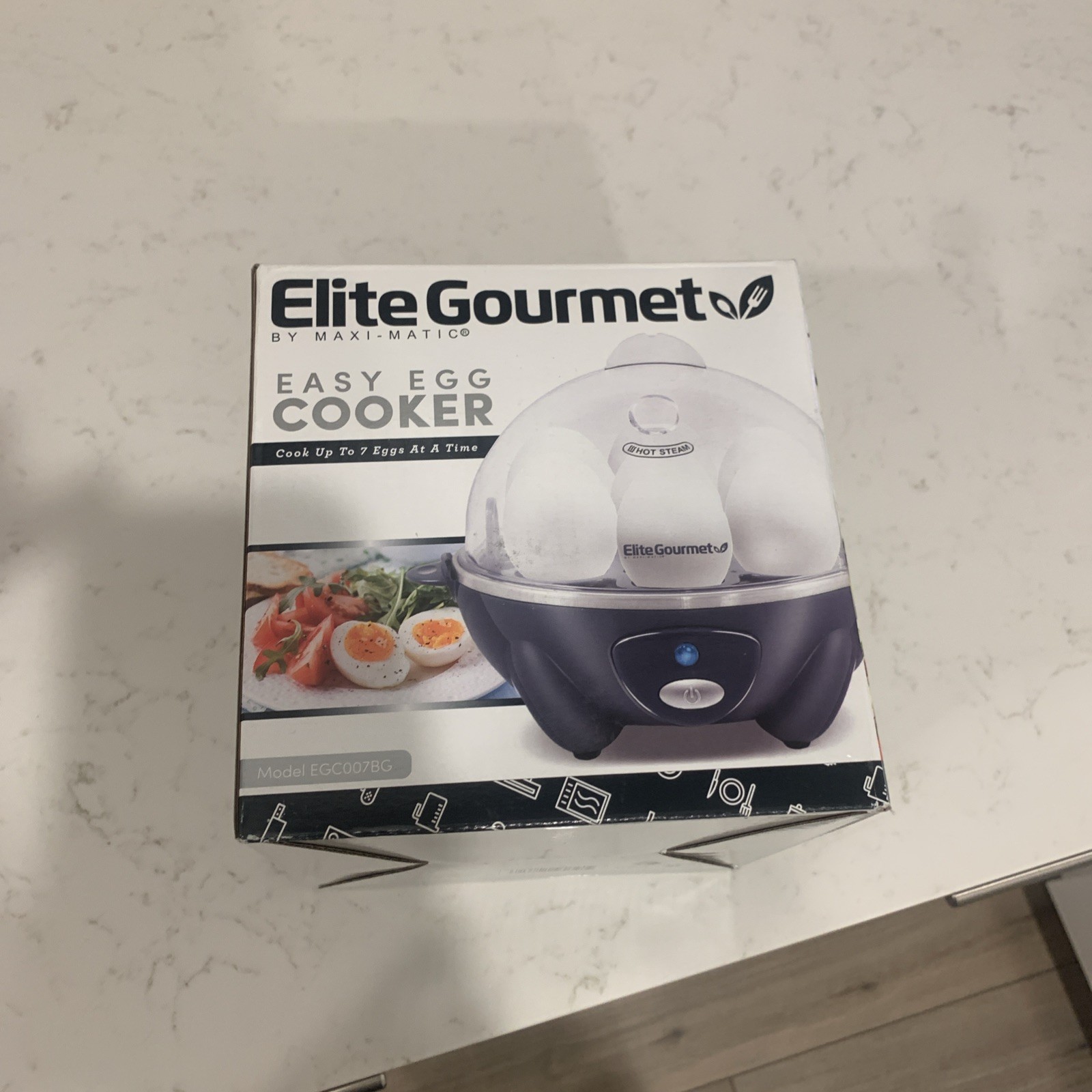 Elite Gourmet Easy Electric 7 Egg Capacity Soft, Medium, Grey Blue