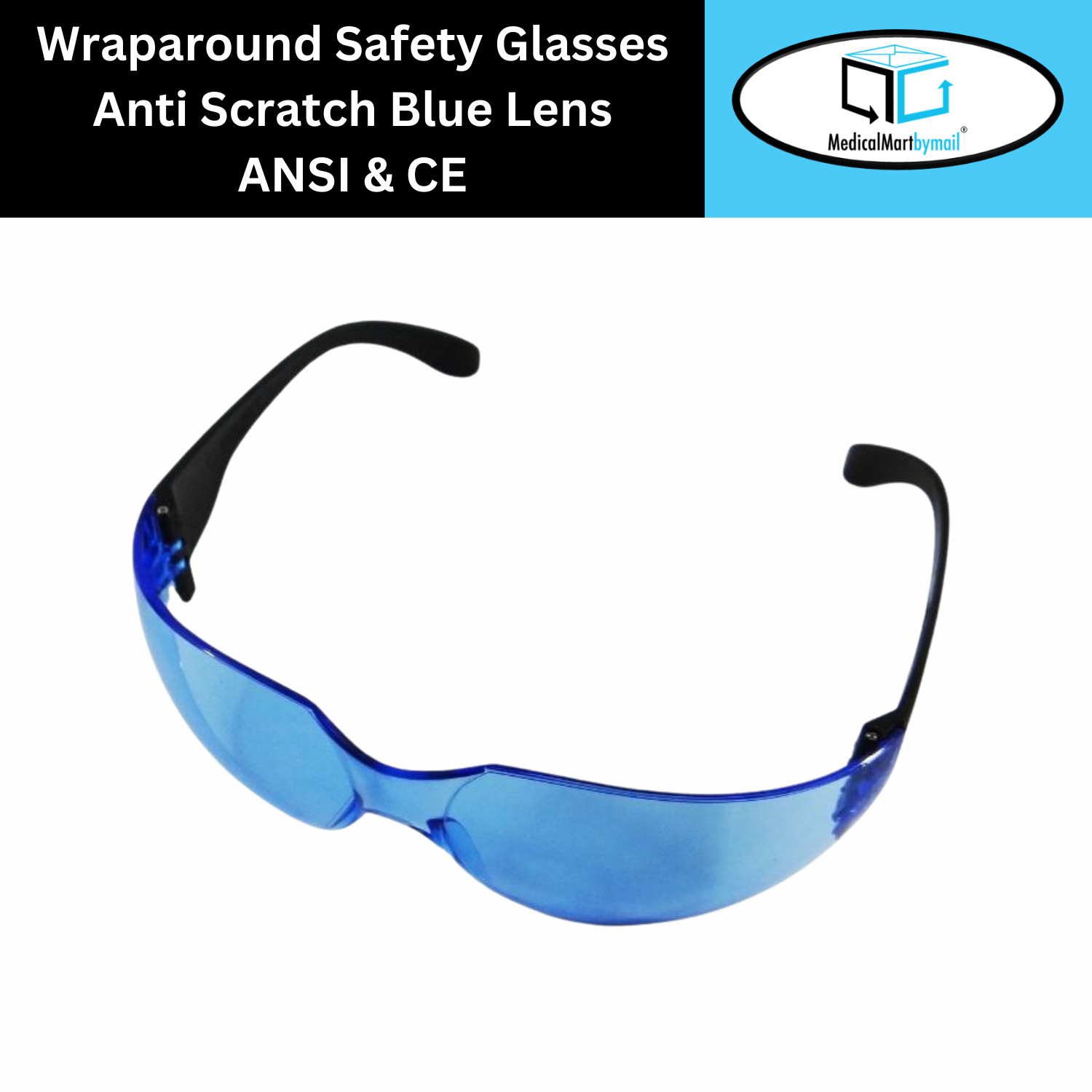 Shield Safety Wraparound Safety Glasses Anti Scratch Blue Lens 24 Packs