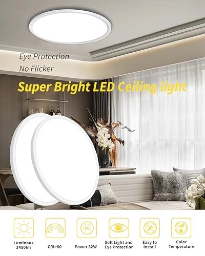 4Pack 16 Inch Led Flush Mount Ceiling Non-Dimmable-16IN-4PACK White