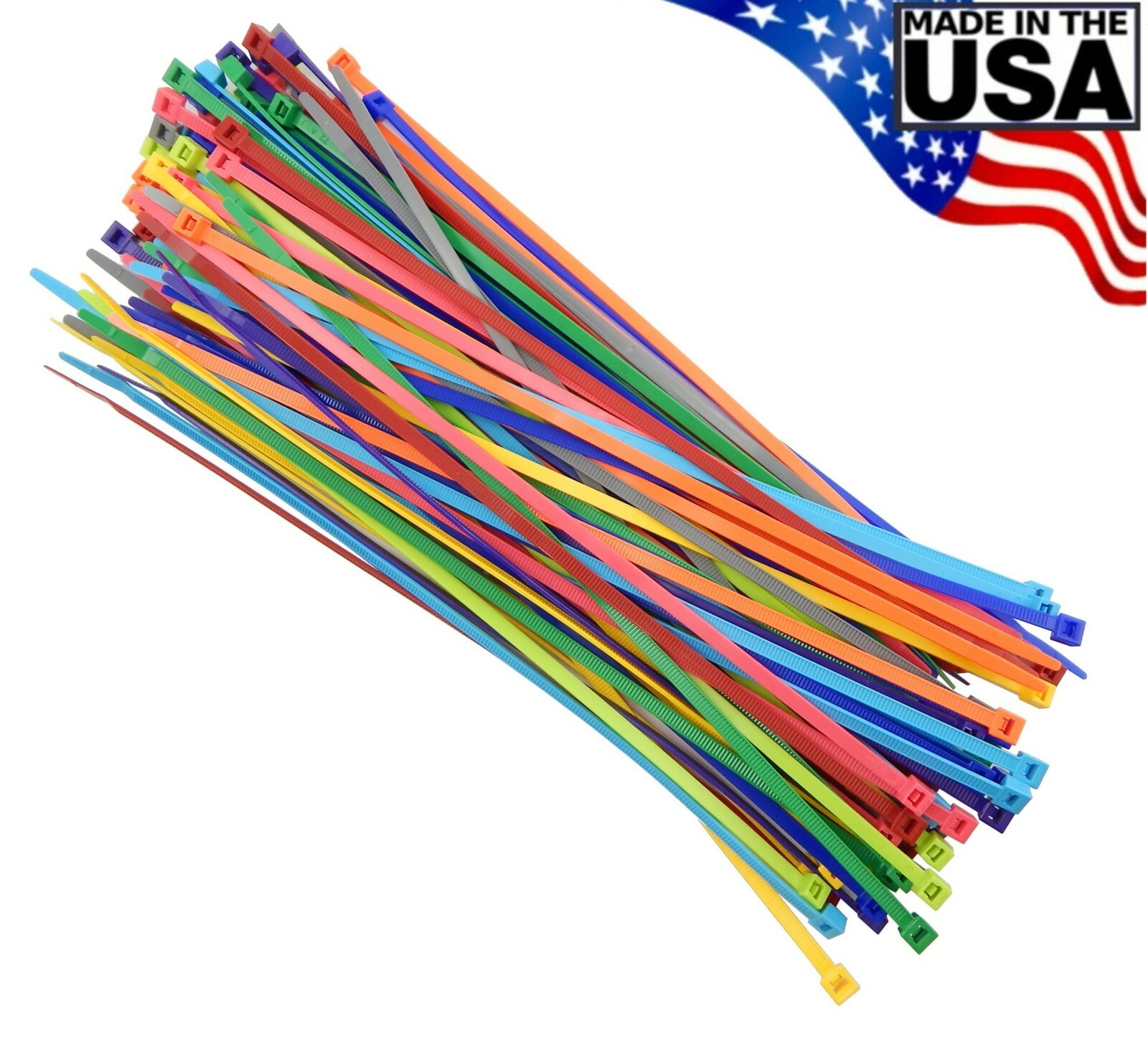 Multi Color Zip Cable Ties 11" 50lbs 100pc Made in USA Nylon Wire Tie Wraps