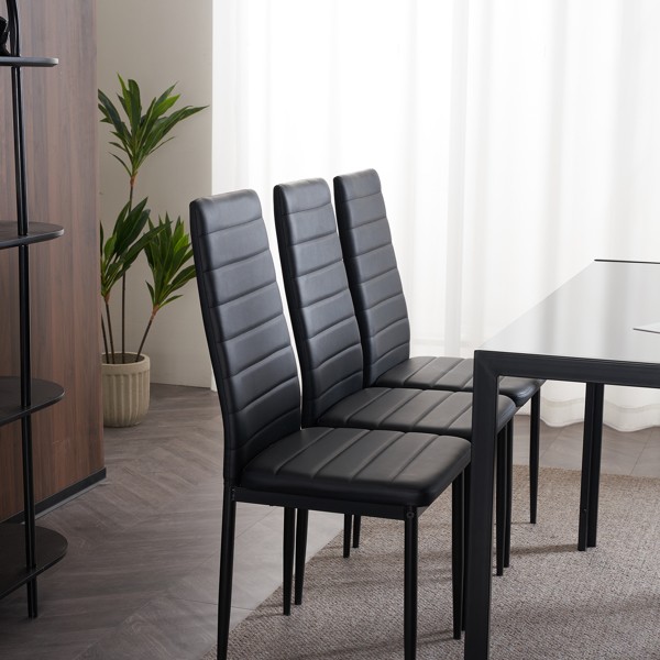 Set of 4 Elegant Assembled Stripping Texture High Backrest Dining Chairs Black