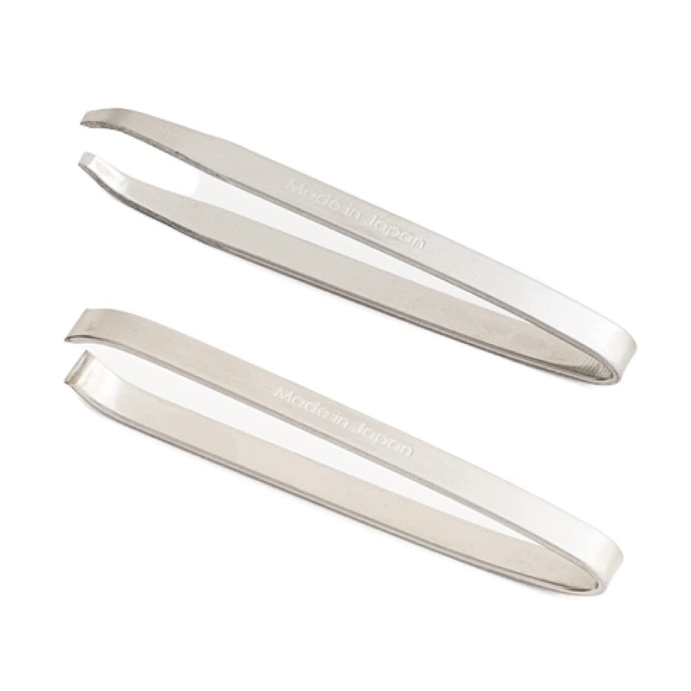 Eyebrow Tweezers [ Made in Japan ] 2 Pieces Set, Professional Hande White