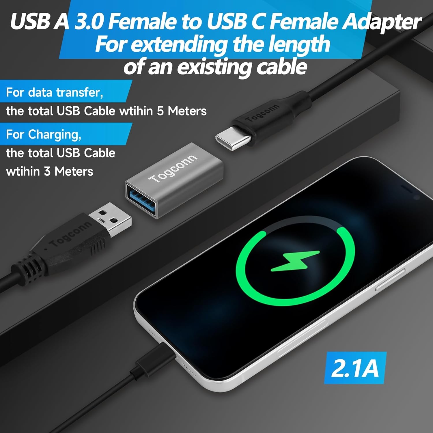 USB to C Adapter 2 Pack, 2 A Female C