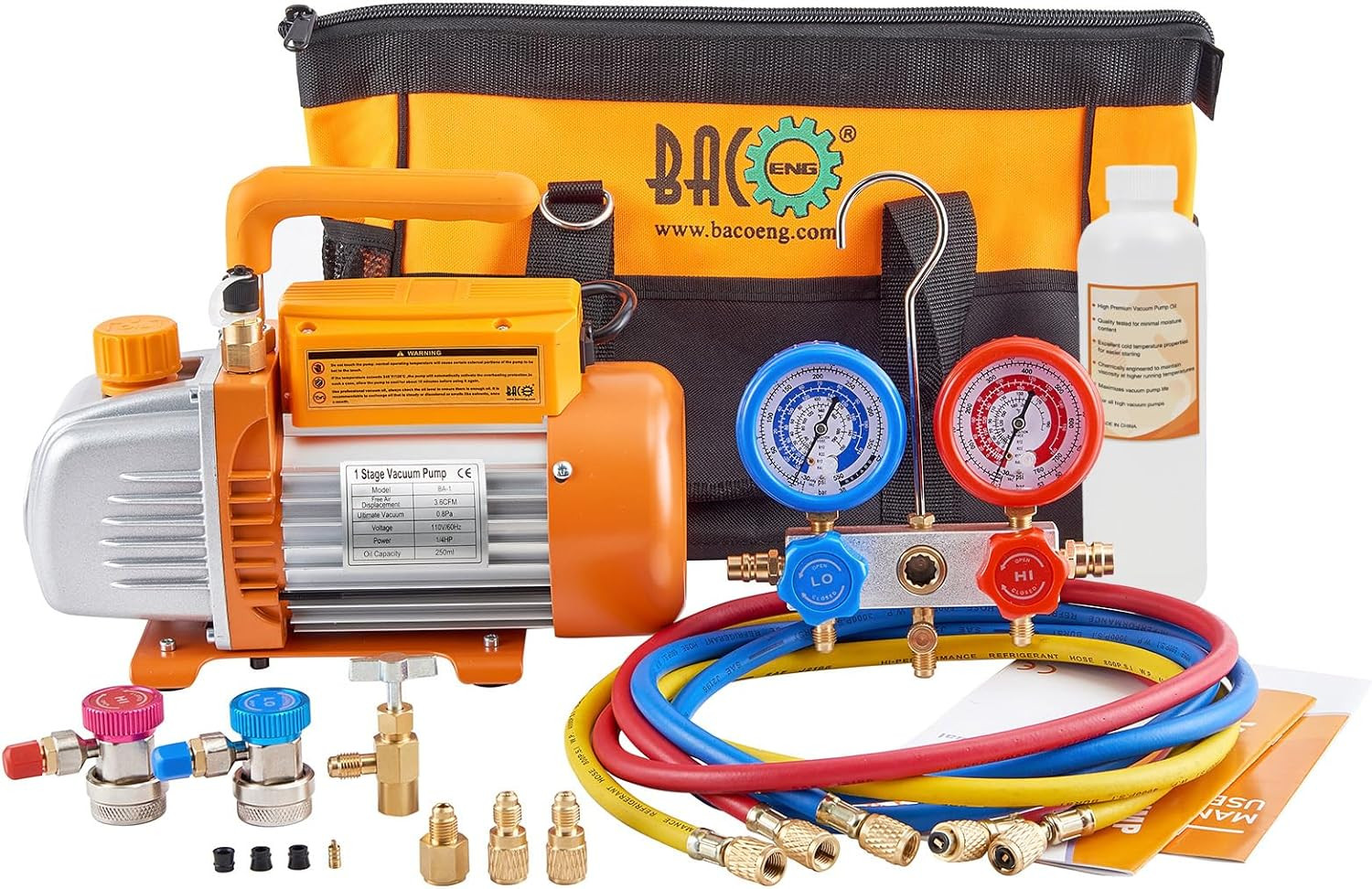 Bomba De Vacio Aire HVAC Conjuntos Manometro Combinado Refrigeracion AC 1/4HP