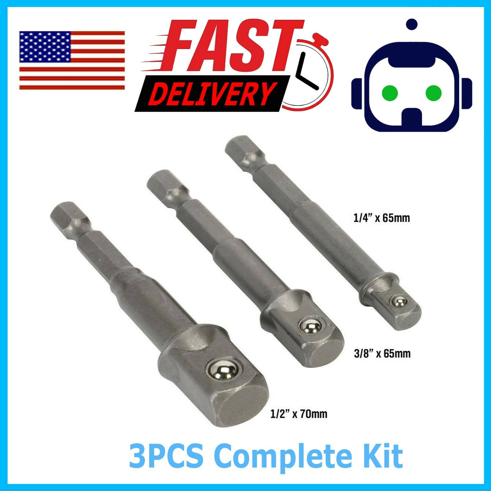 Socket Adapter Set Hex Shank to 1/4" 3/8" 1/2" Impact Driver Drill 3 pcs Color