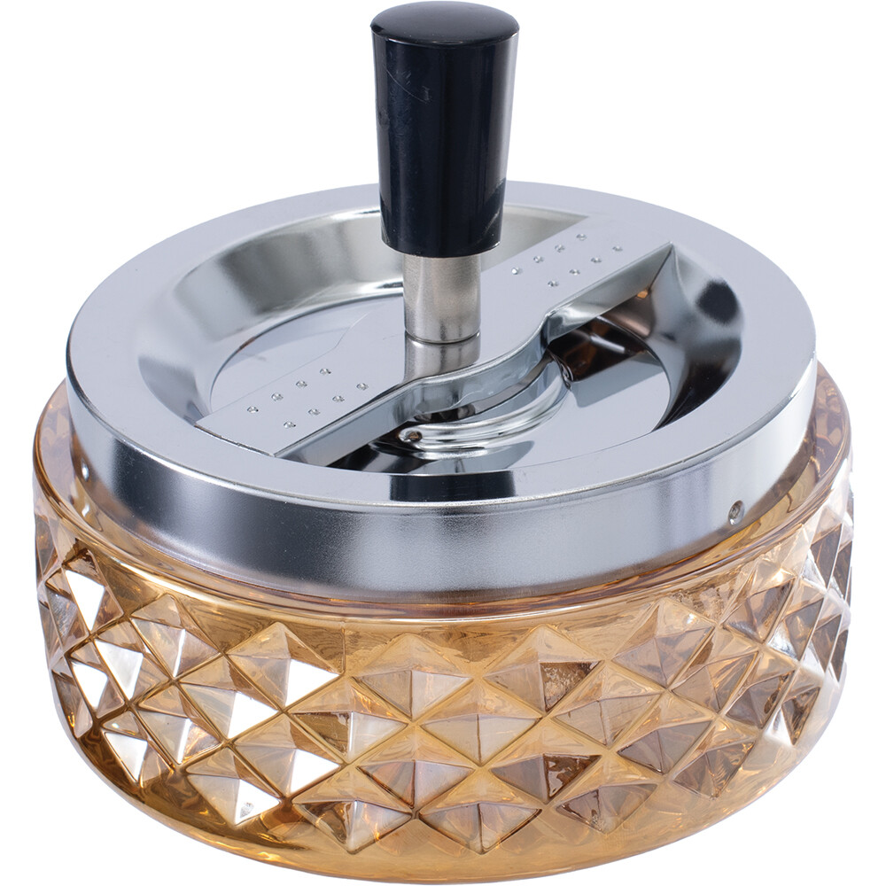 4.75" Heavy Glass Push Down Spinning Cigarette Ashtray
