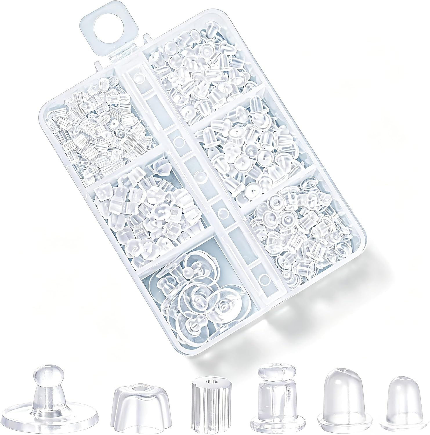 6 Styles 600Pcs Silicone Earring Backs, Clear Soft Plastic Rubber Earring Backin