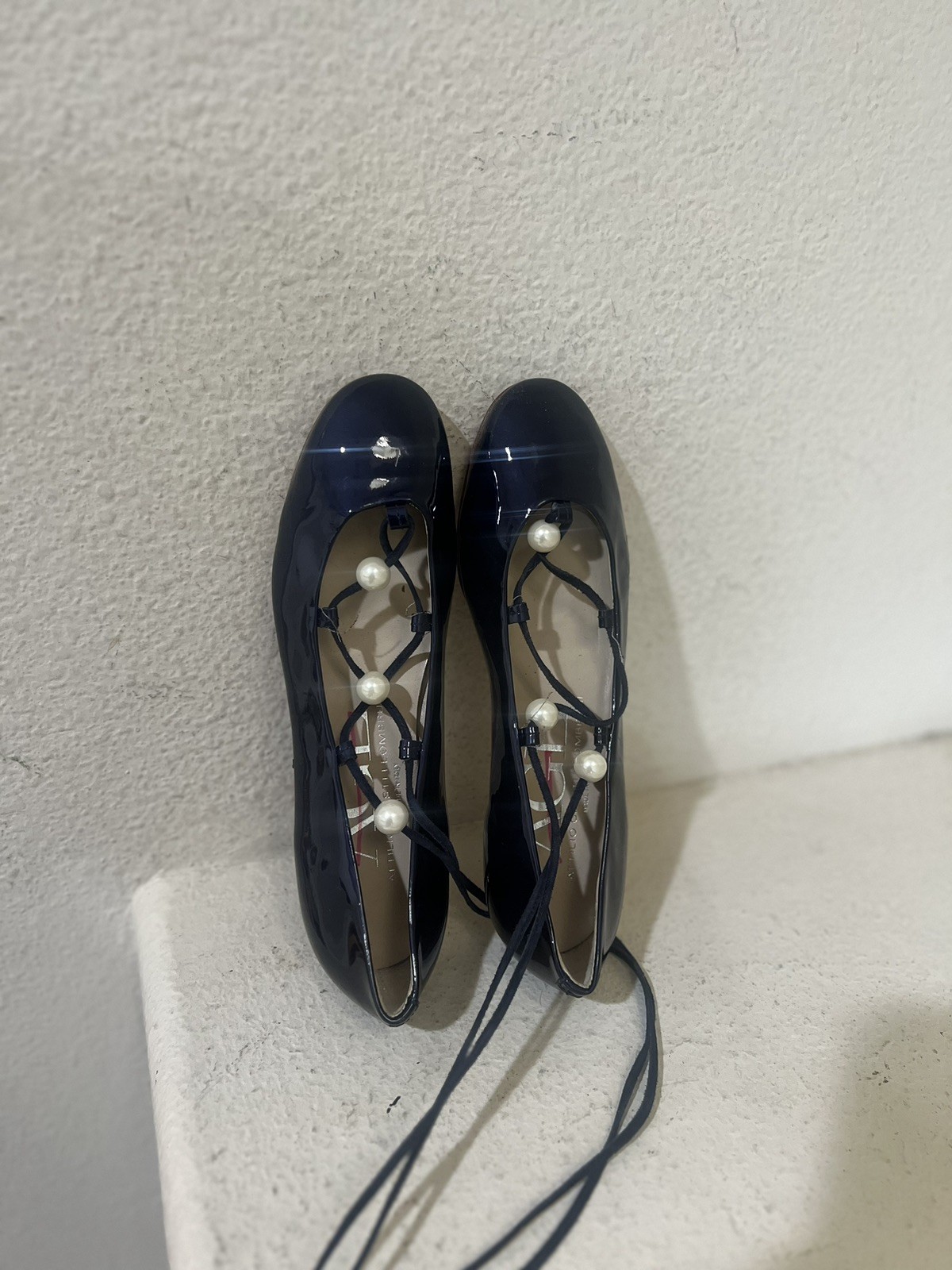 AGL Blue Patent learther Ballet flats straps sandals comfort women size 37