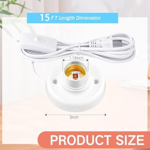 Light Socket with Cord Light Bulb Base E26/ E27 Lamp Base Desktop ft Include ...
