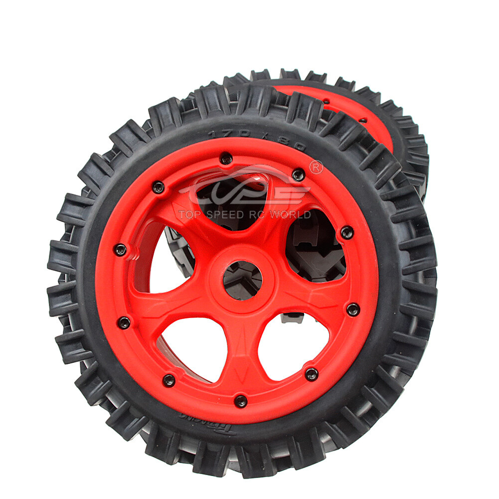 Rear All Terrain wheels tire with Red hub 24mm 2PCS Fit 1/5 HPI Baja 5B 170x80mm