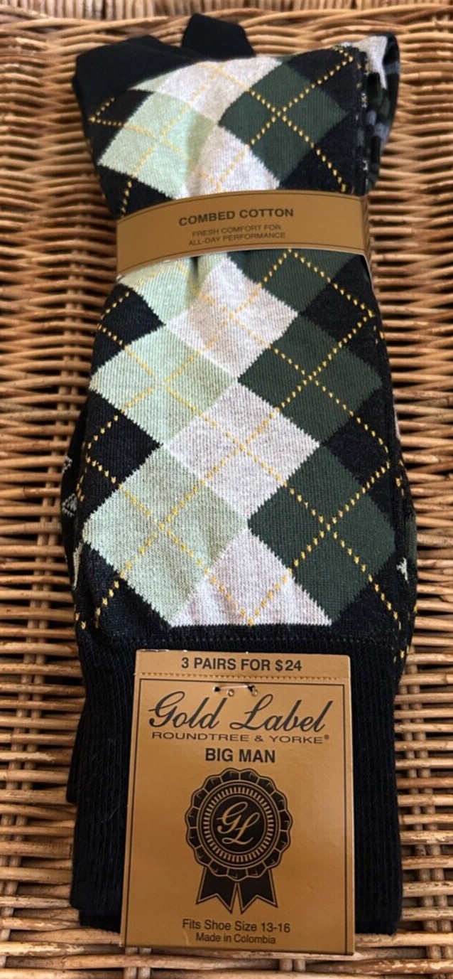 NWTs Roundtree & Yorke Gold Label Multicolor Big & Tall Mens Socks Size 13-16 XL