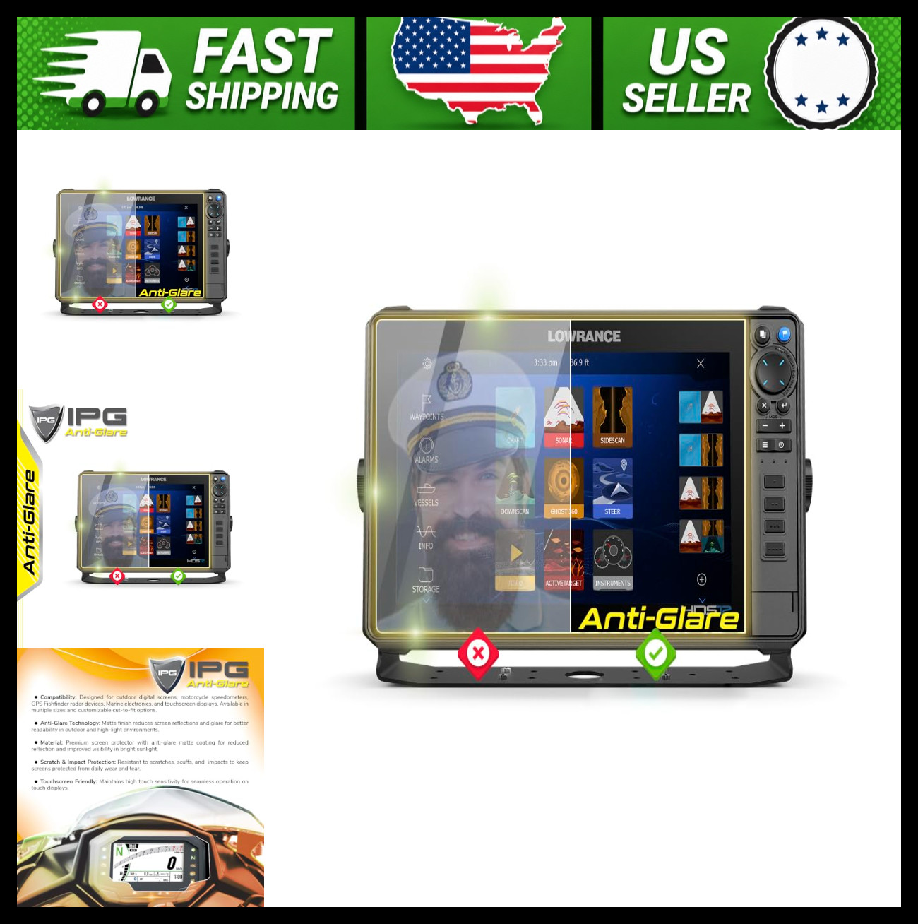 IPG Anti-Glare Screen Protector for Lowrance HDS PRO 12 Fish Finder