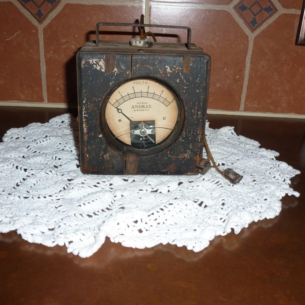 Vintage Julius Andrae & Sons Co. Volt Meter Wood Front Original Wiring RARE!