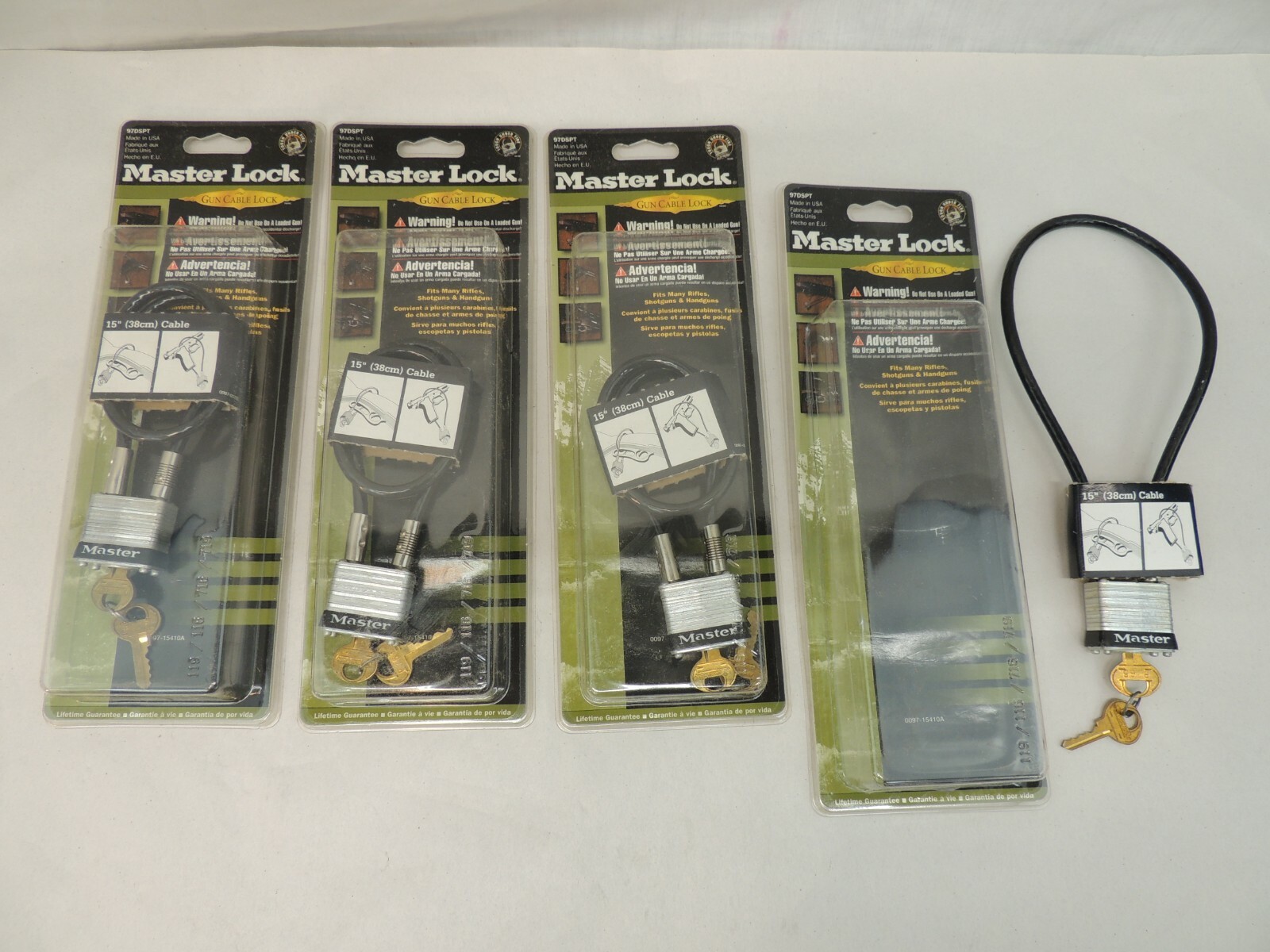 LOT OF 4 MASTER LOCK 97DSPT GUN LOCK 3 SEALED 1 OPEN