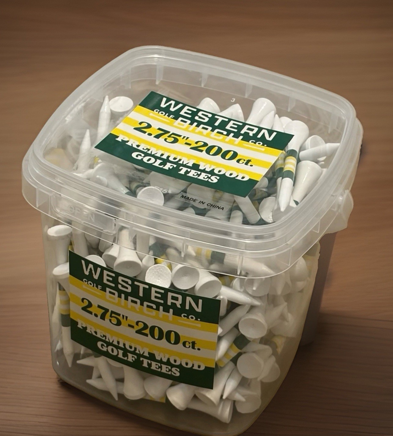 Western Birch Premium Wood Golf Tees 200 Count 2.75 Inch Masters White Green