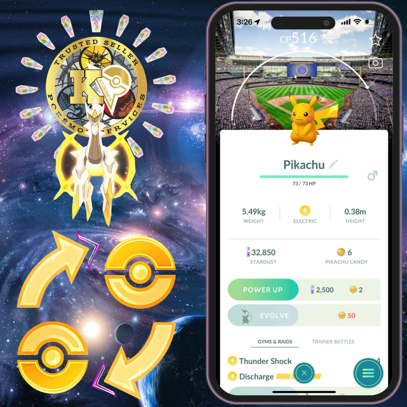 Pokémon—Trade—Go✨Shiny Pikachu✨MLB Milwaukee Brewers Background🌟Digital♻️