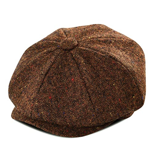 Boys Vintage Newsboy Cap Tweed Flat Beret Cabbie Hat 6-24 Months Flecked Coffee