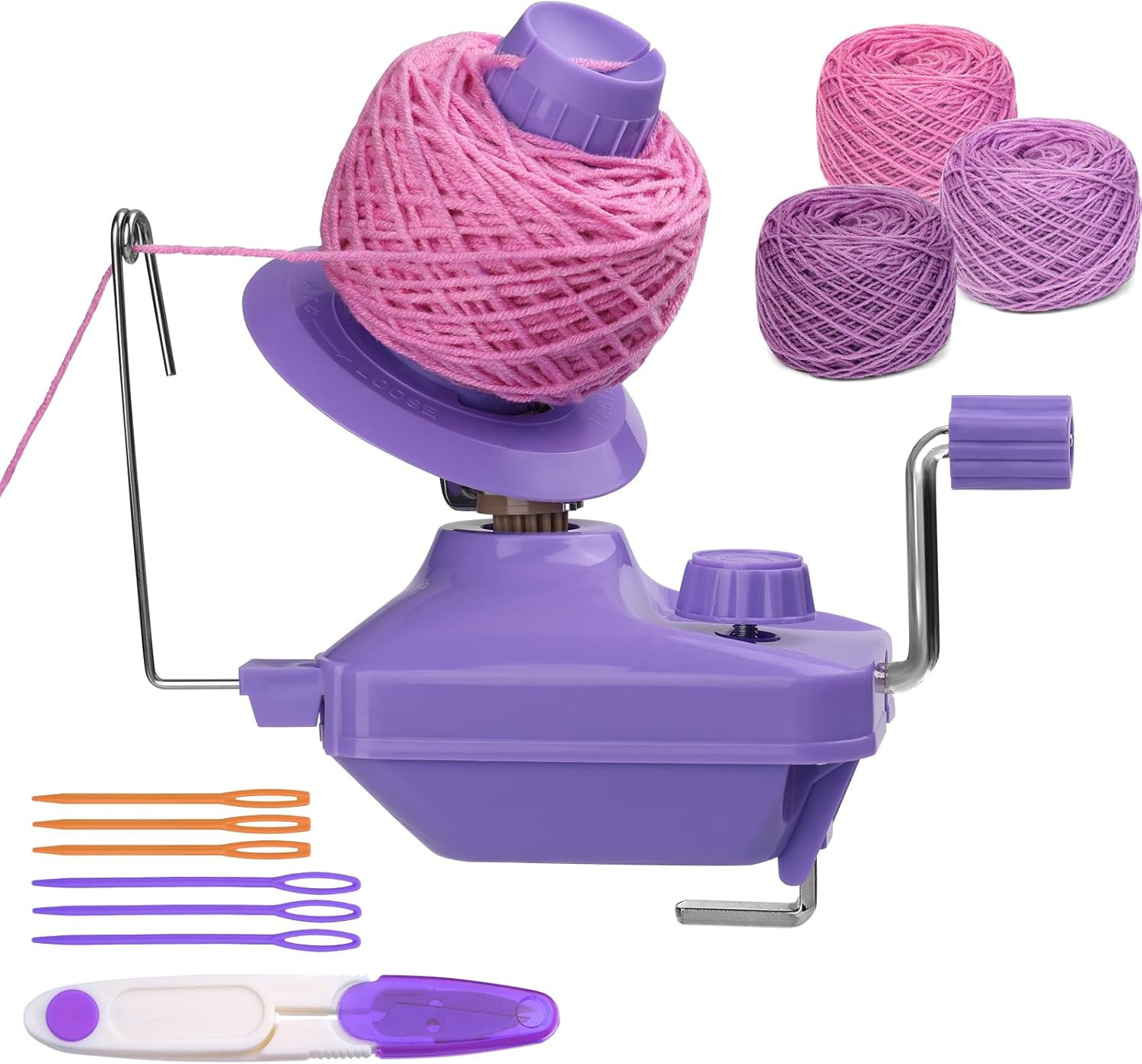 Yarn Winder, Yarn Ball Winder, Purple Hand-Operated Roller 3 Rolls of Crochet Ya