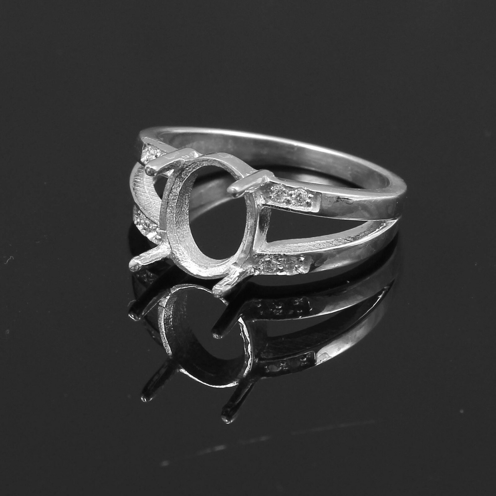Semi Mount Ring Gemstone Setting Size 10X8 MM Oval Shape 925 Sterling Silver