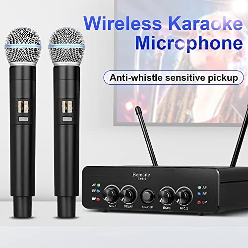 UHF Wireless Microphone System， Karaoke Microphone Wireless Mic Cordless BX9-S