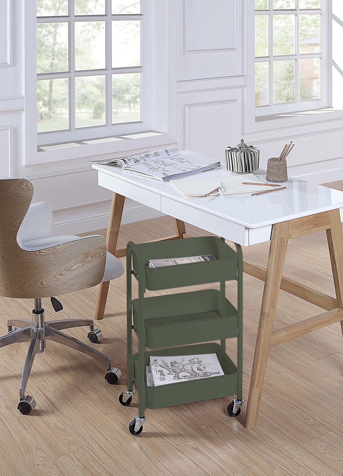 3-Tier Delicate Compact Rolling Metal Storage Organizer - Mobile Utility Cart...