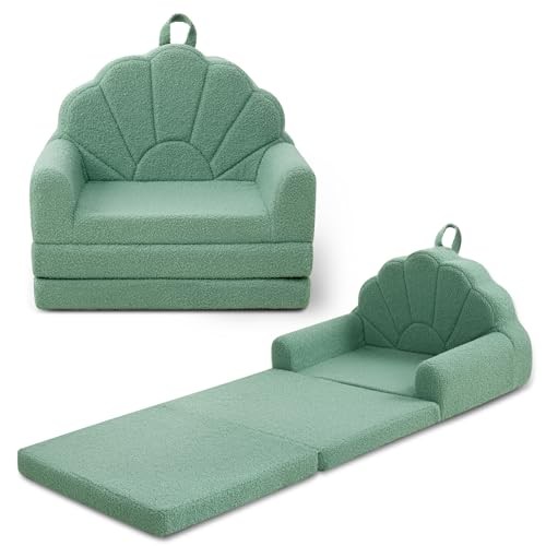 Toddler Chair for Kids, 2-in-1 Soft Couches That Fold Out for Toddler, Green