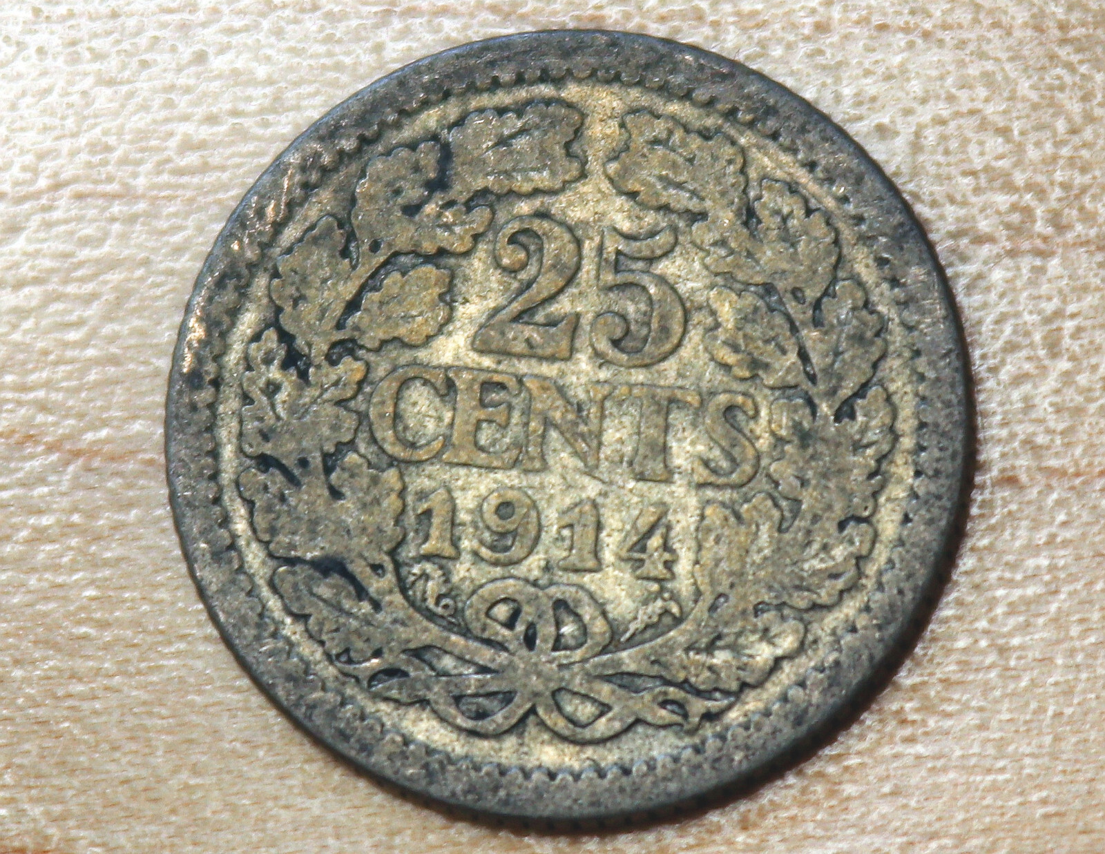 1914 Netherlands 25 Cents Silver