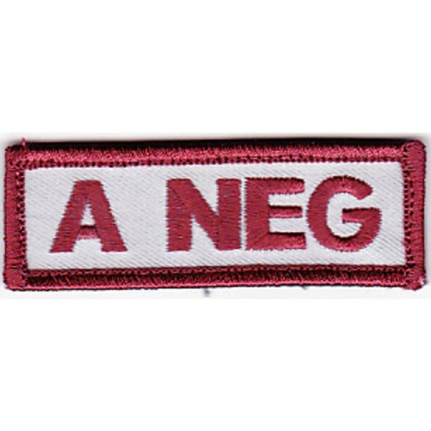 A NEG NEGATIVE BLOOD TYPE HOOK AND LOOP EMBROIDERED  PATCH