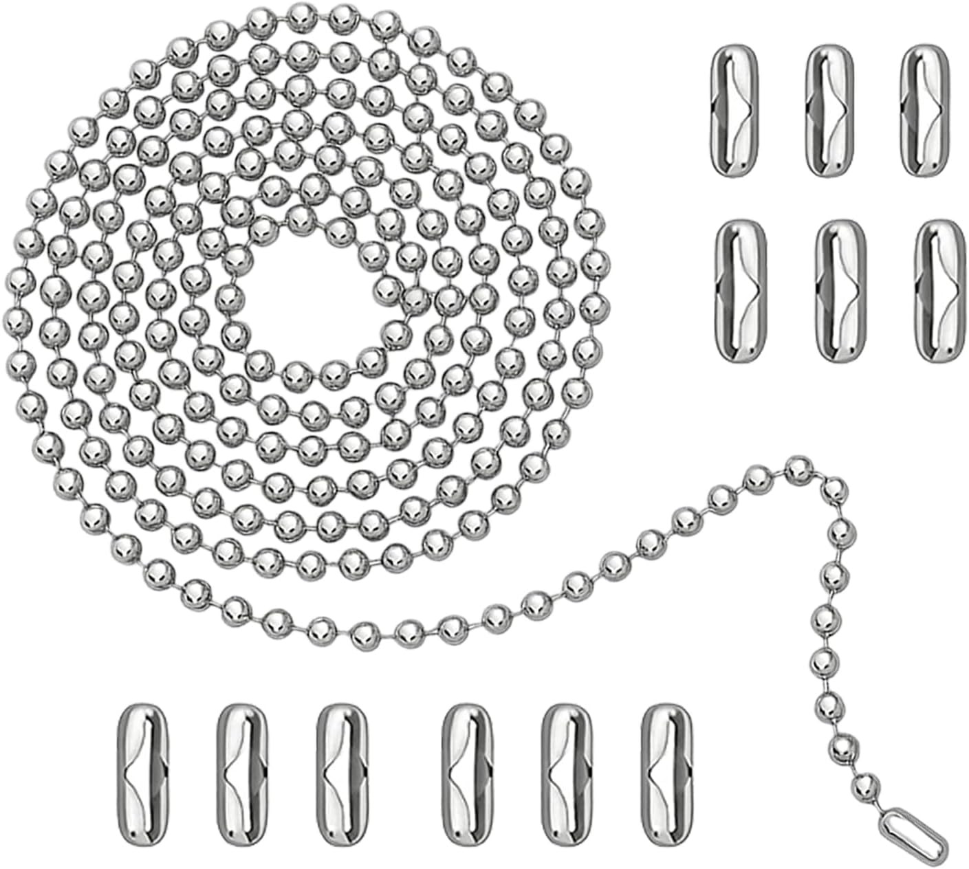120" Ceiling Fan Pull Chain Extender - Stainless Steel Ball Chain with 12 Connec