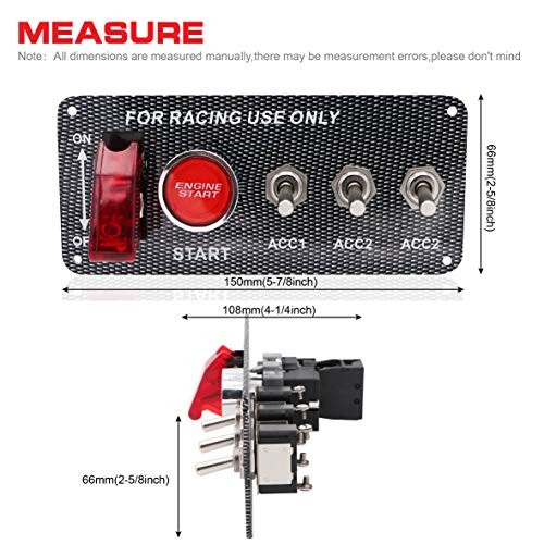 Jeemiter 12V 30A Ignition Switch Panel Kit, 5-in-1 Engine Start Push Button