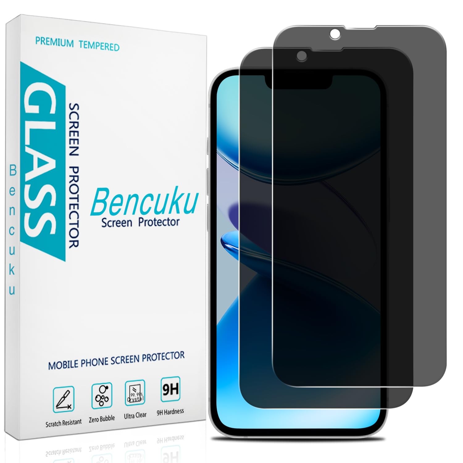 Bencuku (2 Pack) Privacy Screen Protector 17e/16e 6.1", Black-iPhone