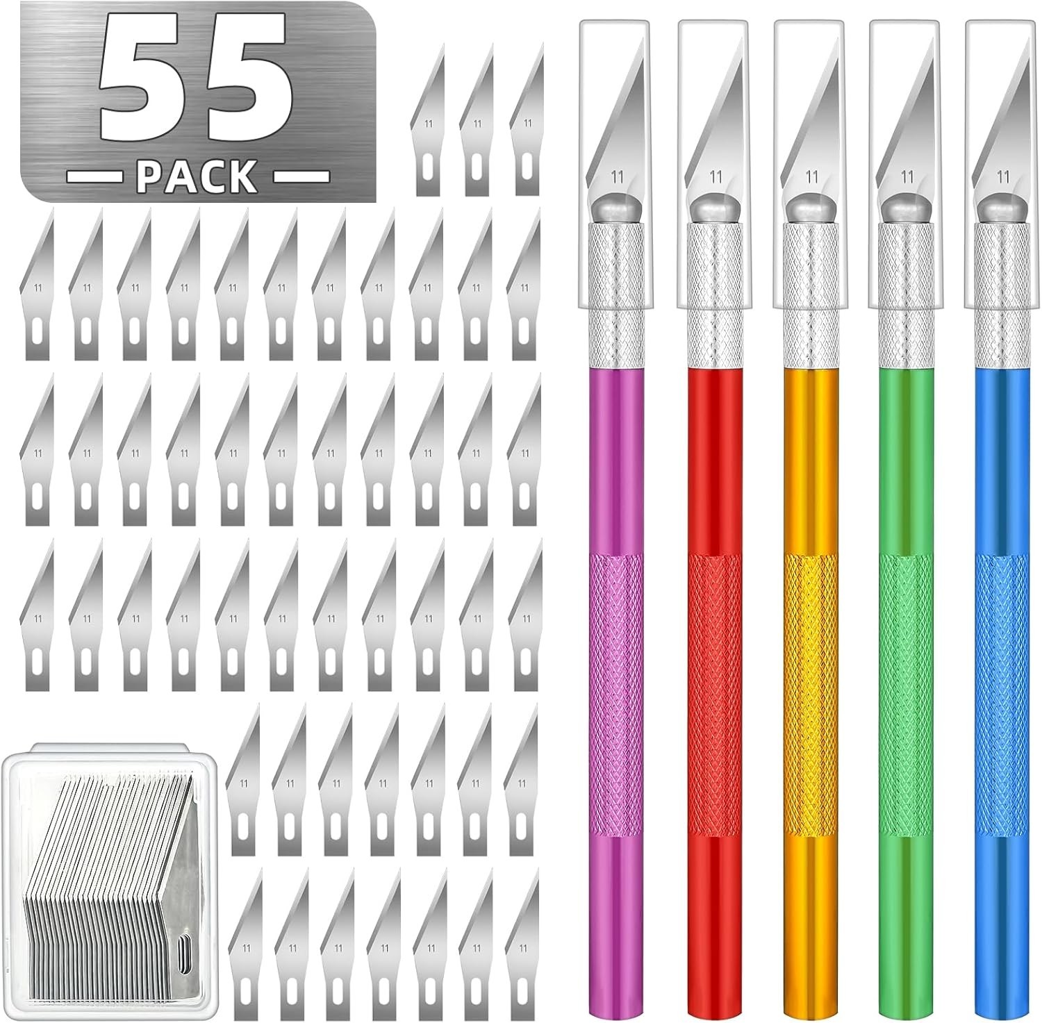 55 Pack Exacto Knife, Hobby Knife Set with 5 Craft Knives and 50 Precision