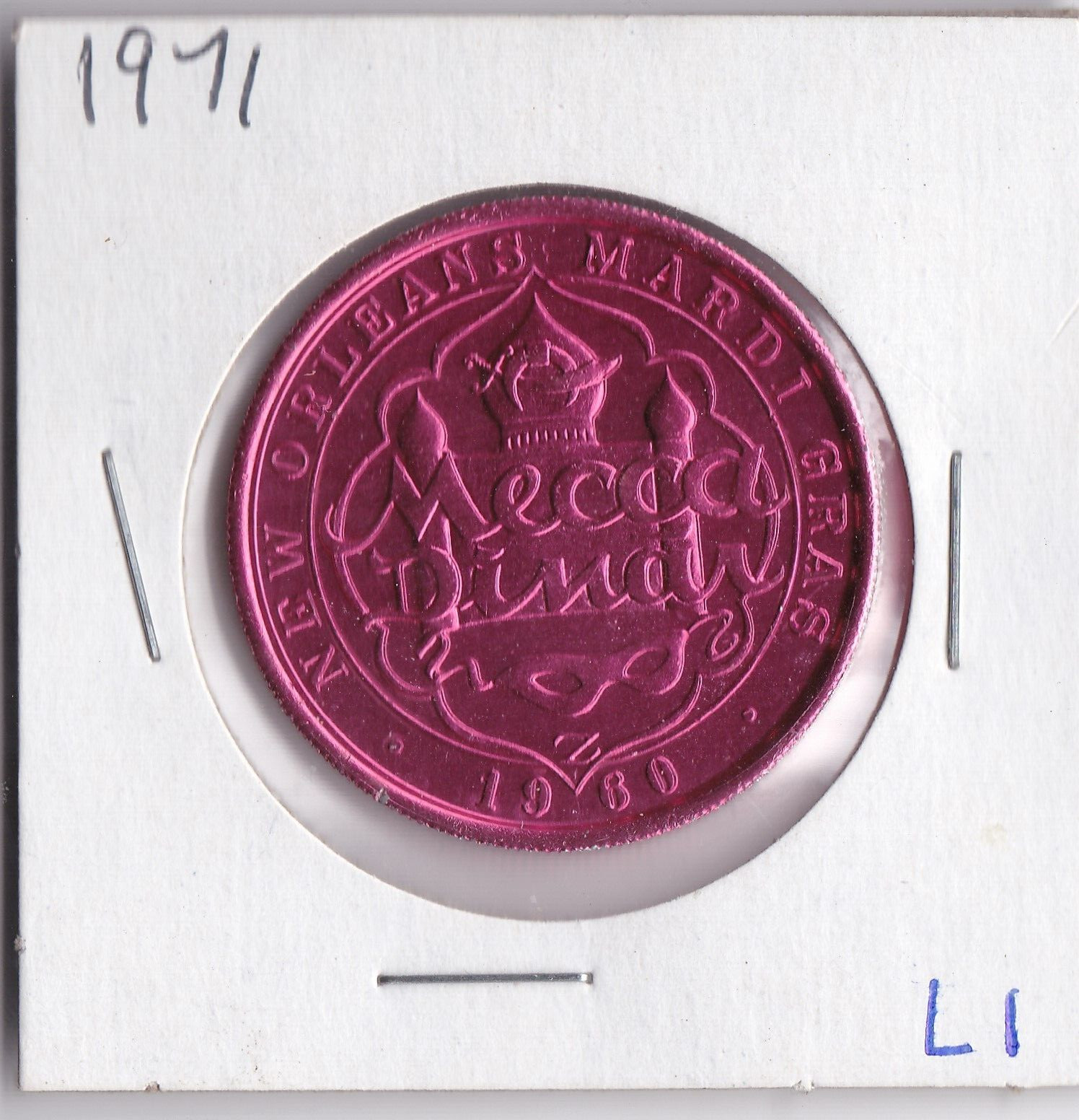 1971 Mecca Dinar MARDI GRAS  Aluminum DOUBLOON/THE BEST OF BROADWAY (Pink L1)