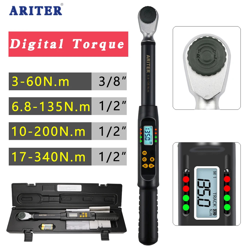 3/8" 1/2" Digital Torque Wrench Adjustable High Accuracy Data Save Bike Repair