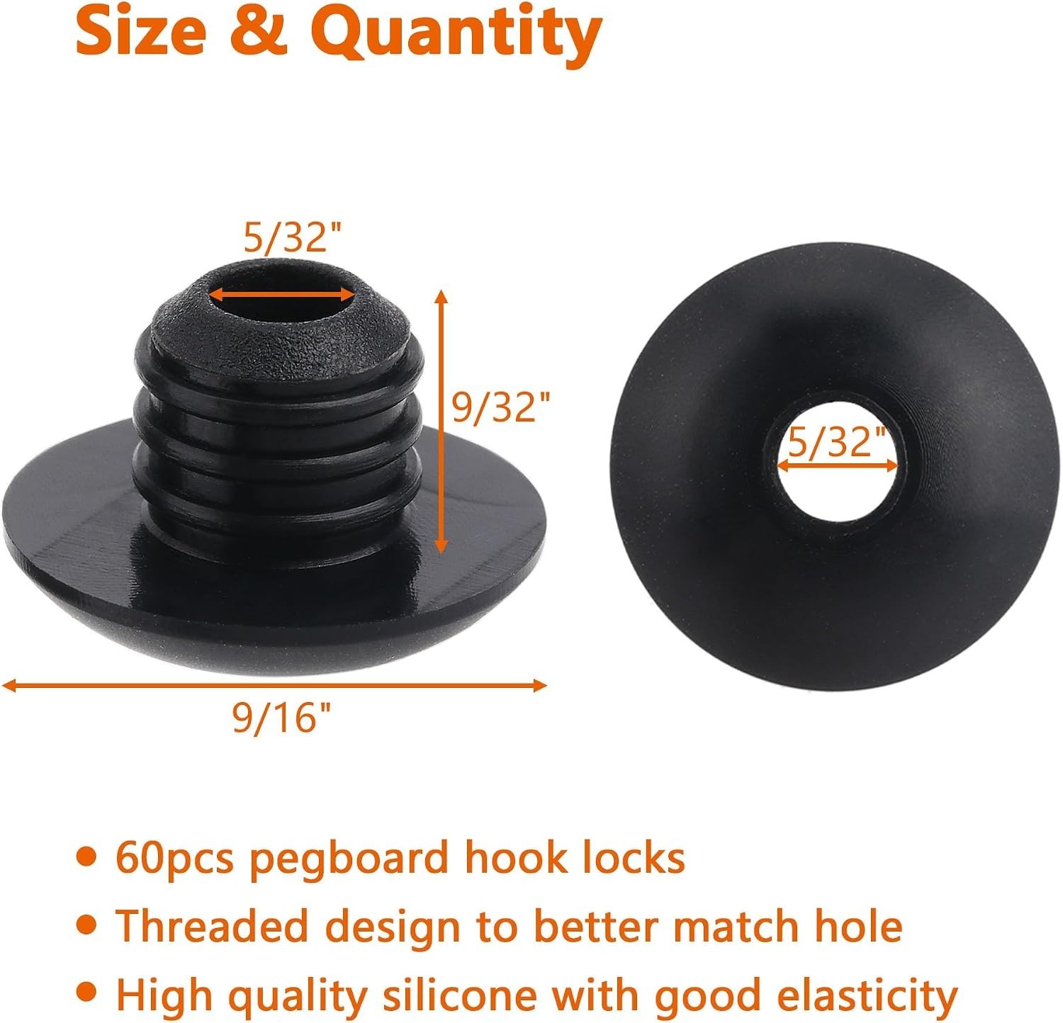 Pegboard Hook Locks, for Stopping Hooks from Falling Off, 60PCS, Black