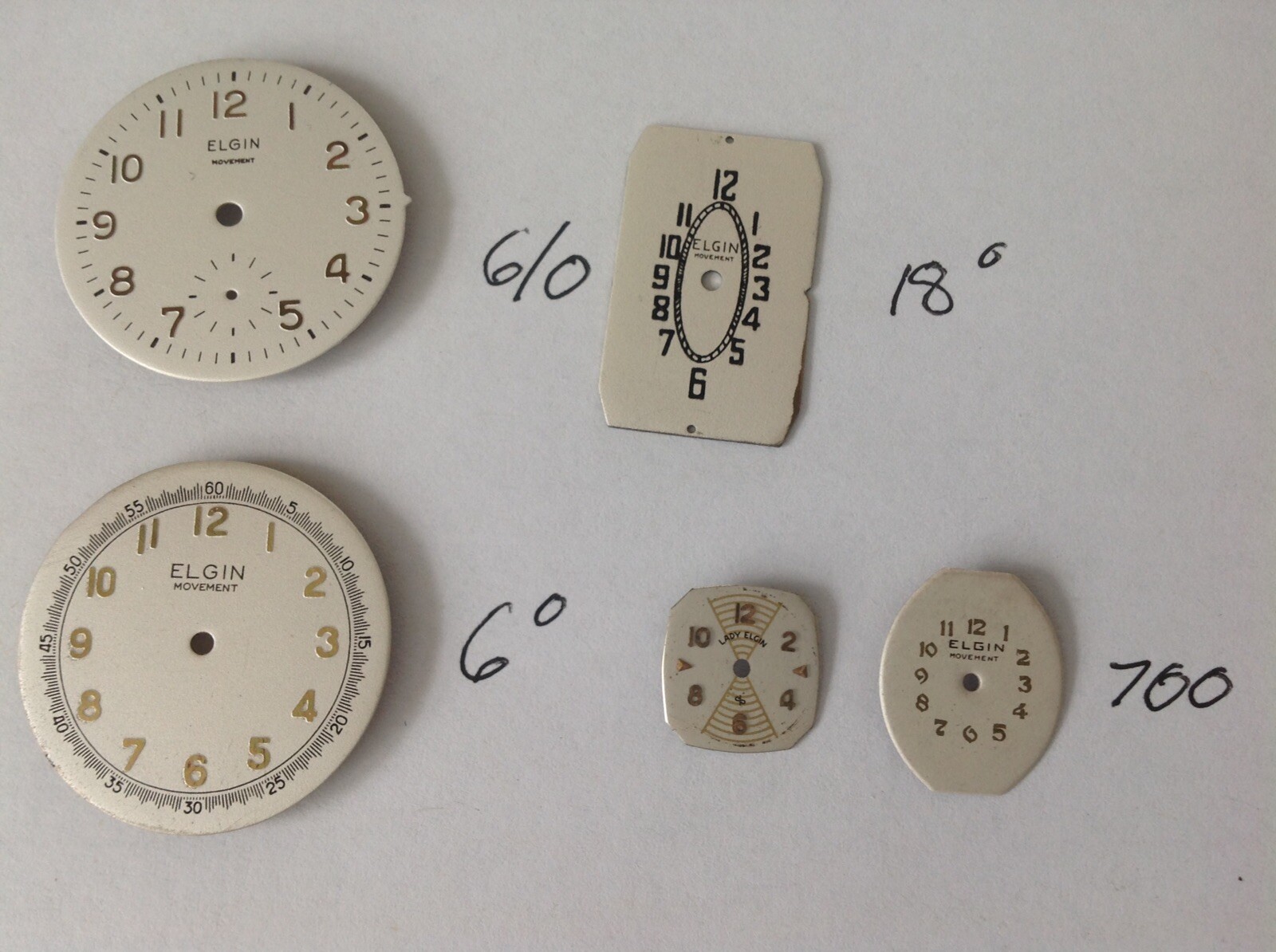 5 Elgin Wristwatch Dial Lot
