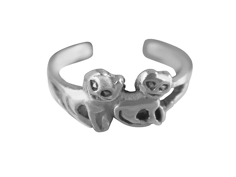 925 Sterling Silver Cute Pair Twin Lovely Cats Kitty Adjustable Pinky Toe Ring