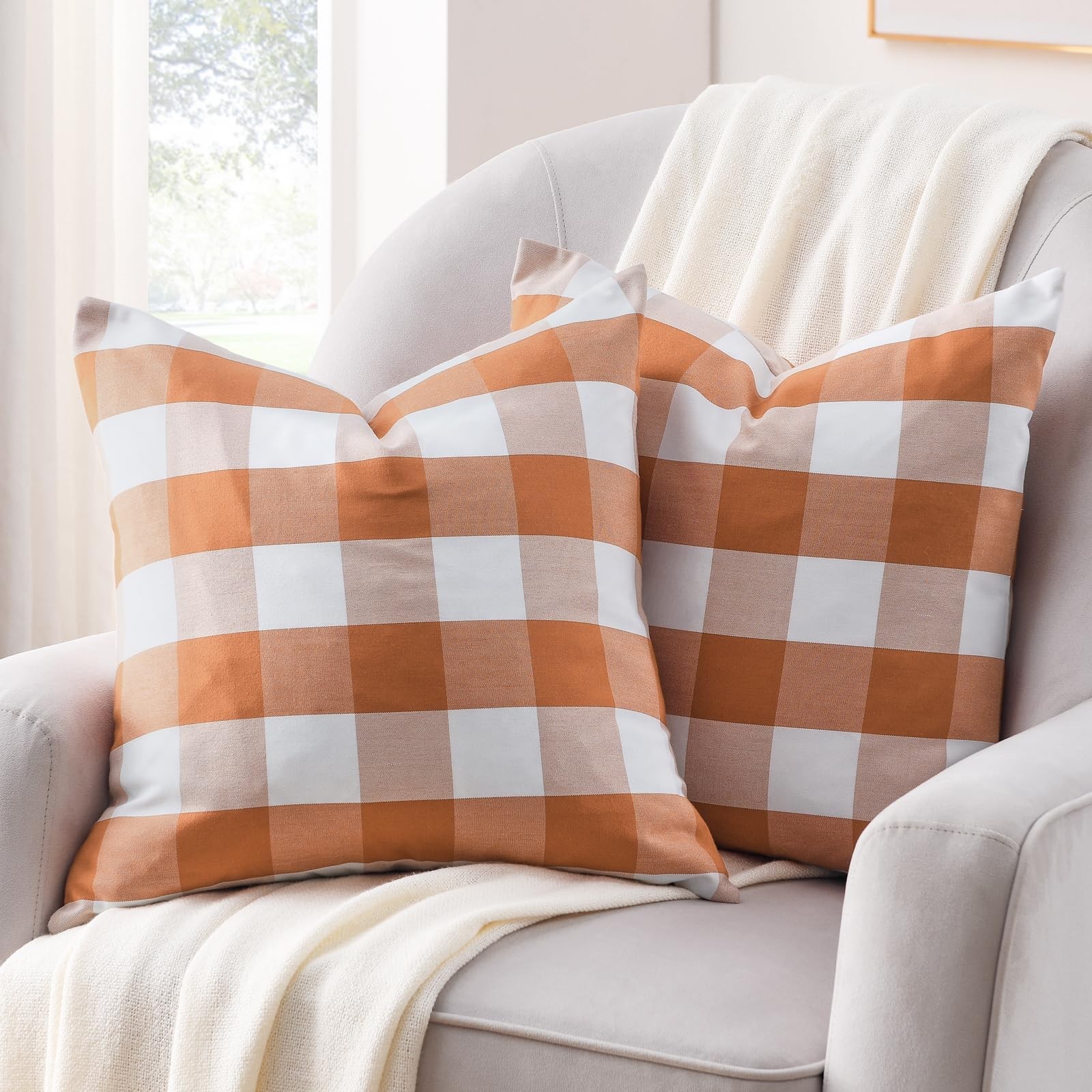 Volcanics Fall Pillow Covers 20x20 20" x (Pack of 2), Orange and White
