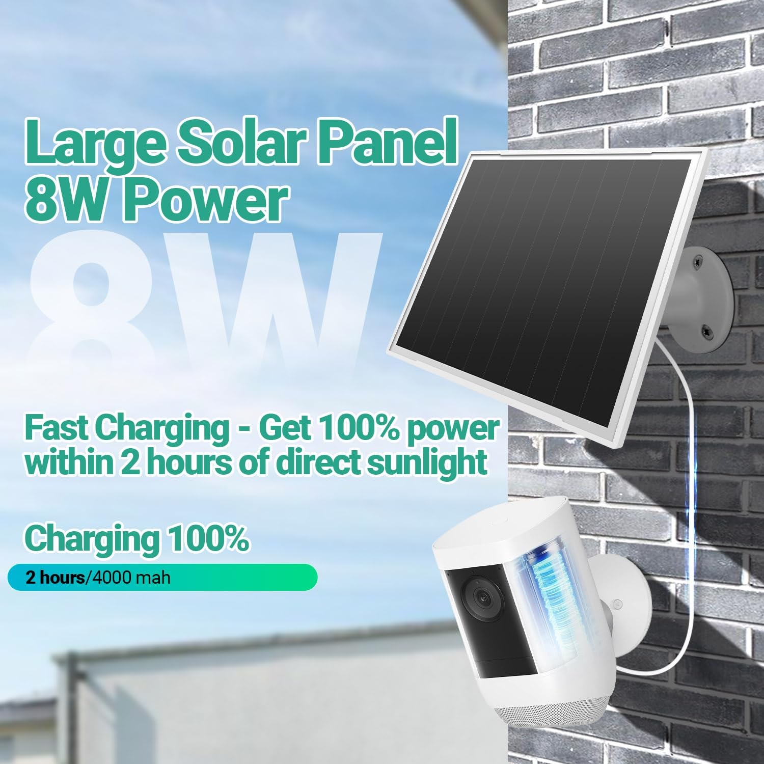 2 Pack Solar Panel for Ring Camera, 8W Solar Charger Compatible with Stick Up...