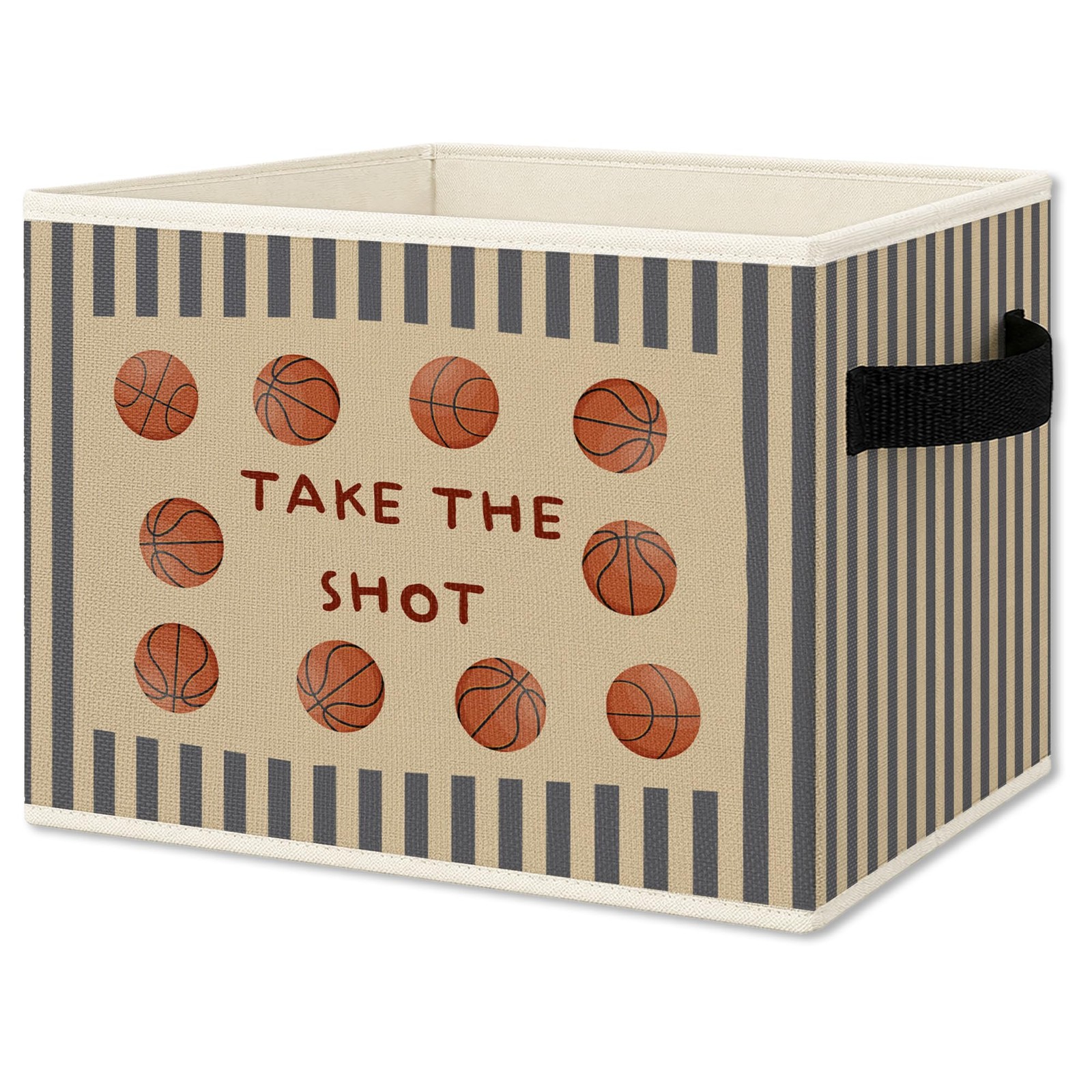 Basketball Boy Nursery Foldable Storage Bins Box with Handles, Neutral Stripe...