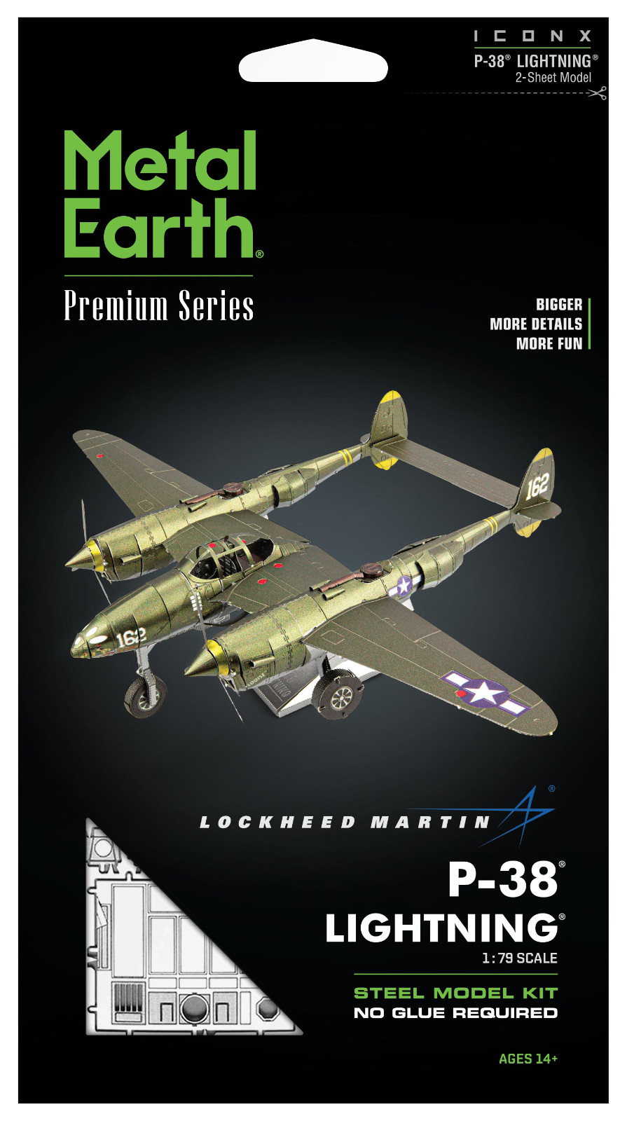 Fascinations ICONX Lockheed P-38 LIGHTNING Aircraft Metal Earth Model Kit ICX143