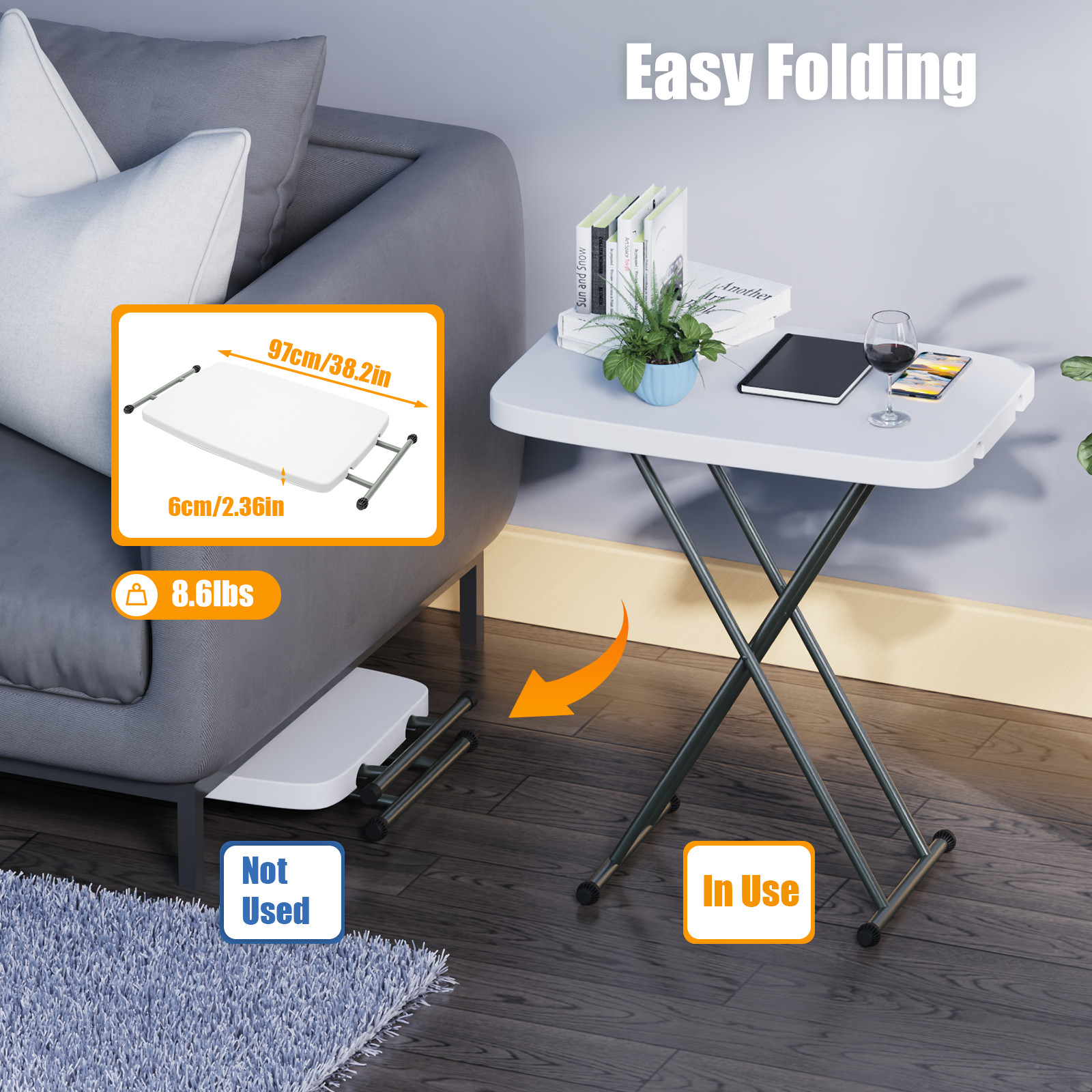 Folding Adjustable Height Table 30x20 Top Laptop Writing Art Crafts Tv Dinner US