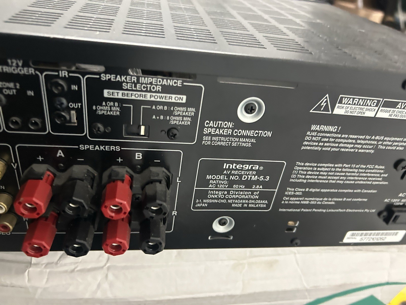 Integra AV Receiver Model DTM-5.3
